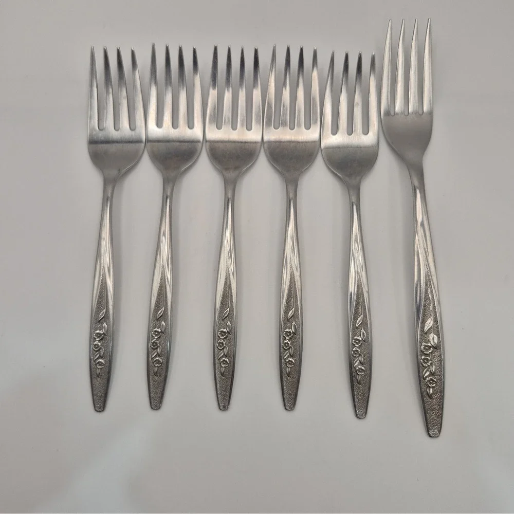Vtg Superior Stainless Steel Flatware USA Radiant Rose Forks 5 Salad 1 Dinner